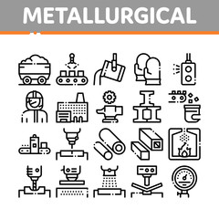 Aufkleber - Metallurgical Collection Elements Icons Set Vector Thin Line. Factory Furnace, Metal Melting And Metallurgical Pipe Foundry Concept Linear Pictograms. Monochrome Contour Illustrations