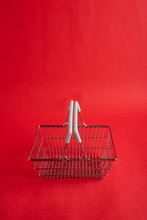 An Empty Shopping Basket On A Red Background, Shopping Concept Illustration