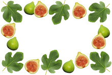 Photo Collage Of Isolated Fig Leaves And Fruits Arranged In A Frame