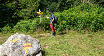 man hiker on the french  Pyrenees mountains