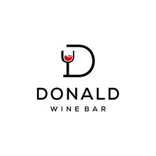 Illustration Modern Letter D With Wine Glass Logo Design