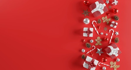 Wall Mural - christmas white background with christmas balls and decoration - 3d rendering