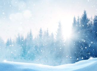 Wall Mural - beautiful winter landscape with snow covered trees.merry christmas and happy new year greeting backg