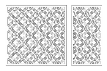 Set decorative card for cutting. Square, Scotland cage pattern. Laser cut. Ratio 1:1, 1:2. Vector illustration.