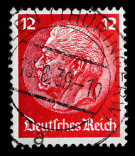 GERMANY REICH - CIRCA 1933: A Stamp Printed In Germany Shows Image With Portrait President Hindenburg