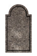 Decorated, oval granite tombstone on white background 