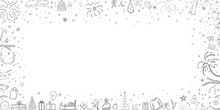 Hand Drawn Christmas Elements. Abstract Holiday Signs And Shapes. Sketchy Background With Different Xmas Elements. Black And White Illustration