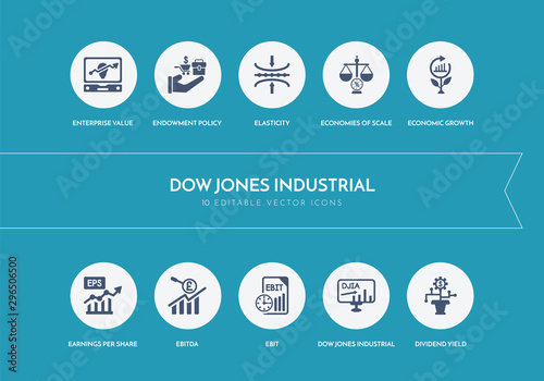 10 Dow Jones Industrial Concept Blue Icons Buy This Stock Vector