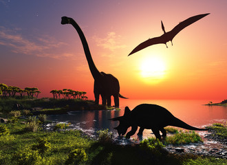 Plakat muzeum natura dinozaur gad pejzaż
