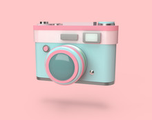 3d Rendering Colorful Pastel Camera On Pink Background