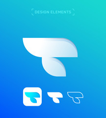 Wall Mural - Vector abstract app icon template, Material design, origami, illustration. Aircraft wing