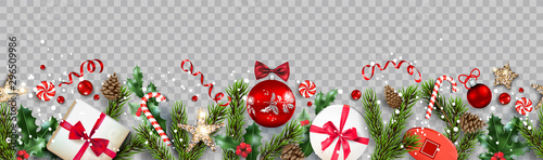 Fotografía Festive composition with fir tree branches isolated.