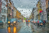 Fototapeta  - Car driving in rain and storm abstract background