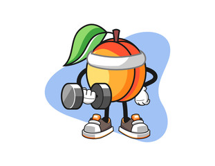 Apricots fitness hold dumbbell  mascot design vector. Cartoon character illustration for business, t shirt, sticker.