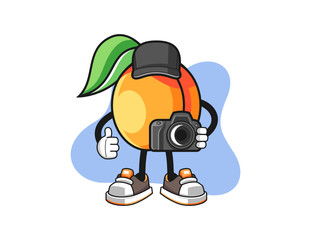 Apricots photographer mascot design vector. Cartoon character illustration for business, t shirt, sticker.