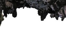 Cave Entrance, Stalactites Rocks, Cave Mouth Stone Isolate On White Background
