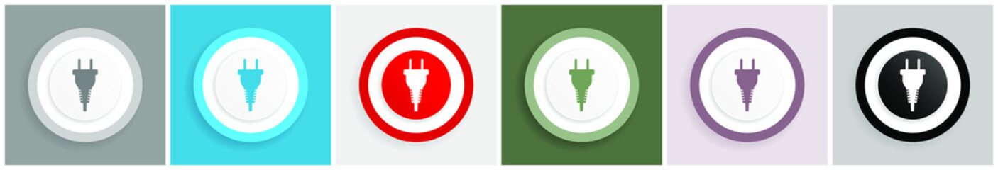 Aufkleber - Plug icon set, colorful flat design vector illustrations in 6 options for web design and mobile applications