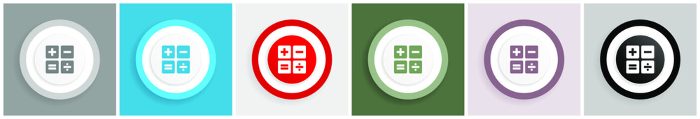 Fototapete - Calculator icon set, colorful flat design vector illustrations in 6 options for web design and mobile applications