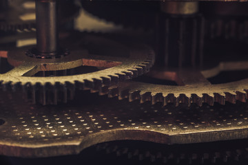 Aufkleber - Close up beautiful  old gears watch on a dark background. Macro view.