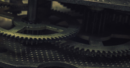 Aufkleber - Close up beautiful  old gears watch on a dark background. Macro view.