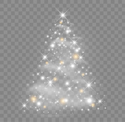 Aufkleber - Shiny Christmas tree vector illustration with glowing particles and stars.