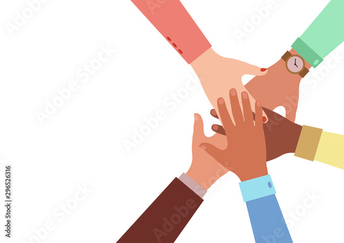 Cuadros en Lienzo Hands of diverse group of people putting together