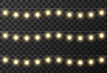 Christmas lights isolated on transparent background, vector illustration