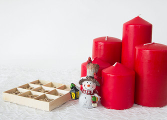 Wall Mural - Set of Christmas toys and red candles