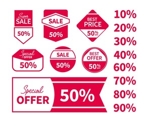 Poster - Set of price sale tags with text. Super sale, best price, special offer, best offer. Vector flat stickers design. Trendy labels for use in web or print.