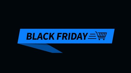 Poster - Black Friday ribbon banner for use in advertising and banner design. Vector flat design. Blue ribbon banner with text Black Friday and with basket icon.