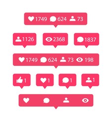 Poster - Vector social media icons. Like and comment icon. Speech bubble notification template for use in website and interface.