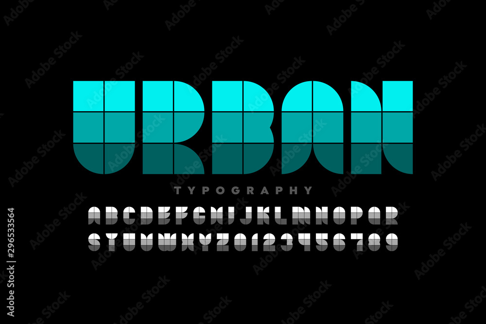 Modular style font, alphabet letters and numbers - obrazy, fototapety, plakaty 