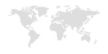 World Map Flat Pixel Dots With Oceans In The Design Of Points Dots. Planet Earth Background Dotted Relievo Banner. All The Relief Continents Of The World In One Picture Of Pixel Dotted Perforation.