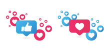 Like And Love Icons. Thumbs Up And Heart, Social Media Icon. Vector Illustration.