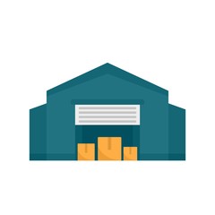 Sticker - Warehouse building icon. Flat illustration of warehouse building vector icon for web design