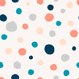 Polka dot, circles hand drawn vector seamless pattern. Circular geometrical simple texture. Multicolored shapes on light background. Minimalist abstract wallpaper, background textile design