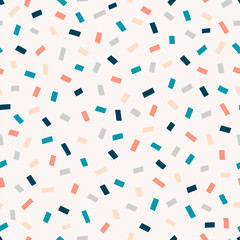 Chaotic rectangles hand drawn vector seamless pattern. Confetti geometrical minimalist texture. Colourful simple illustration on light background. Abstract backdrop, wrapping paper textile design