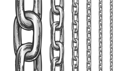 Poster - Iron Chain Seamless Pattern In Different Scale Retro Set Vector. Collection Classical Heavy Metallic Chain. Linked Rings Elements Engraving Designed In Vintage Style Color Illustrations