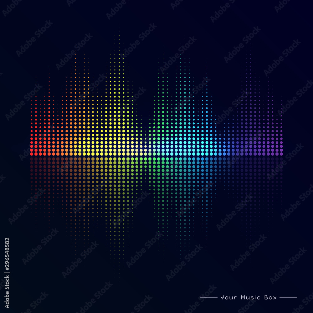 Abstract image of musical equalizer.Rainbow equalizer on black background. Sound Wave. Audio equalizer technology. Detailed vector bokeh. - obrazy, fototapety, plakaty 