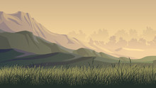 Horizontal Illustration Of Hills And Montains.