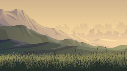 Horizontal illustration of hills and montains.