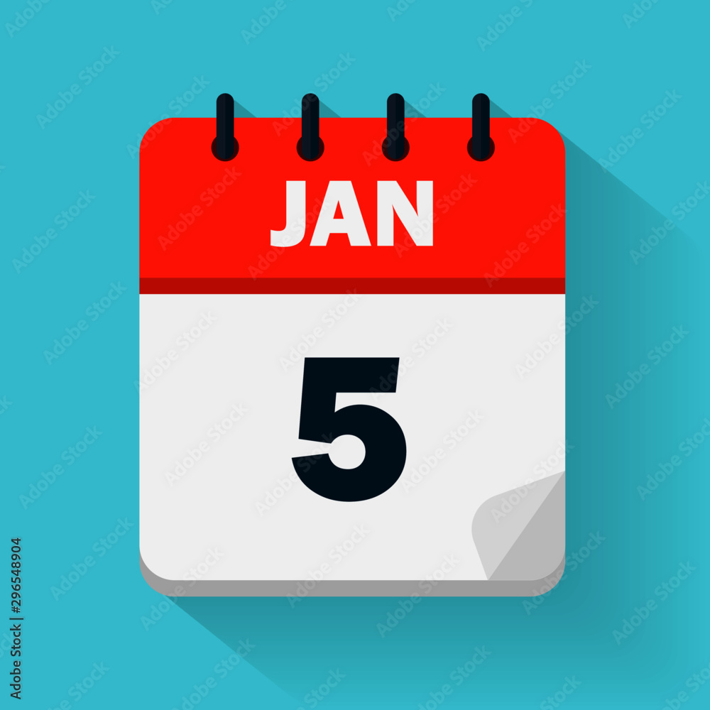 January 5th. Daily calendar icon in vector format. Date, time, day, month. Holidays Stock Vector | Adobe Stock
