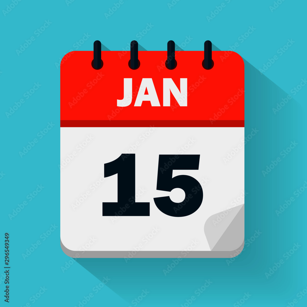 January 15th. Daily calendar icon in vector format. Date, time, day, month. Holidays Stock Vector | Adobe Stock