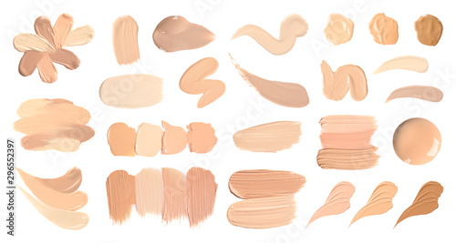 Fotografía Set of different foundation shades on white background, top view