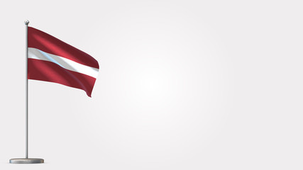 Wall Mural - Latvia 3D waving flag illustration on Flagpole. Perfect for background with space on the right side.