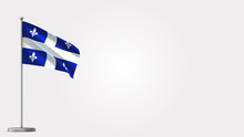 Quebec 3D Waving Flag Illustration On Flagpole. Perfect For Background With Space On The Right Side.