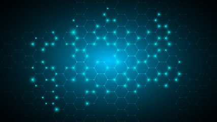 Poster - blue abstract hexagon net technology background,futuristic hexagon tech background,cyberspace technology background,3d innovative background