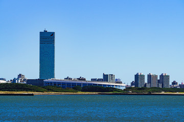 Wall Mural - Landscape of Makuhari city in the background of blue sky in Chiba Japan