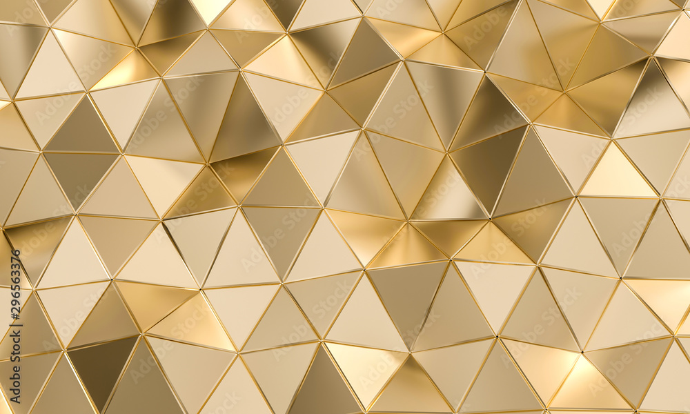 geometric pattern with triangular shapes in gold-colored metal. - obrazy, fototapety, plakaty 