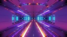 Futuristic Space Hangar Tunnel Corridor With Hot Metal Steal 3d Rendering Wallpaper Background